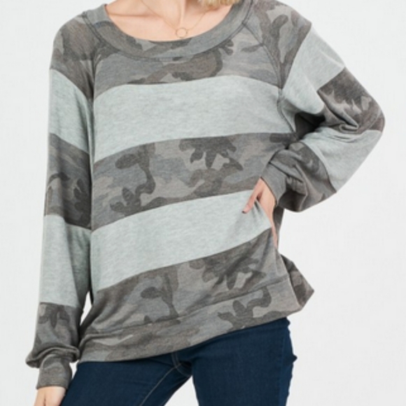 NWT Striped & Camo Top. Large - Picture 1 of 3